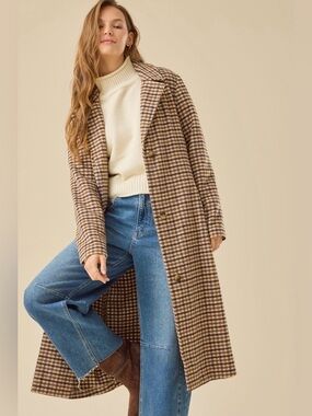 Altar'd State Tan Multi Plaid Wool-Blend Coat